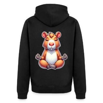 Capybara Yoga Meditieren - Unisex Premium Bio Zip Hoodie - Schwarz - Hinten - Nico (187cm)