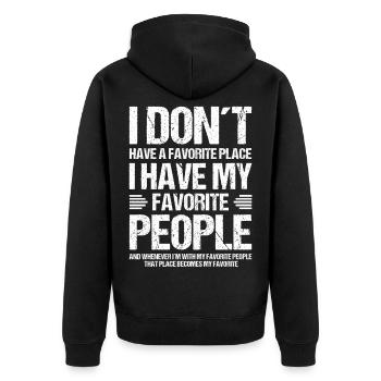 Ich habe keinen Lieblingsort nur Lieblingsmenschen - Unisex Premium Bio Zip Hoodie - Schwarz - Hinten - Nico (187cm)