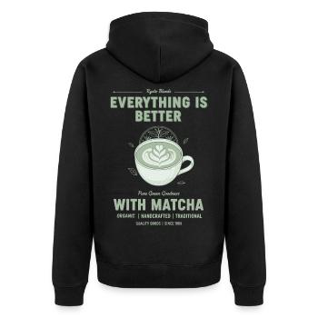 Mit Matcha Pure Green ist alles besser - Unisex Premium Bio Zip Hoodie - Schwarz - Hinten - Nico (187cm)