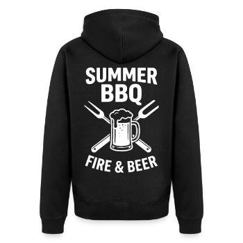 Summer BBQ Fire and Beer Grillmeister Outfit - Unisex Premium Bio Zip Hoodie - Schwarz - Hinten - Nico (187cm)