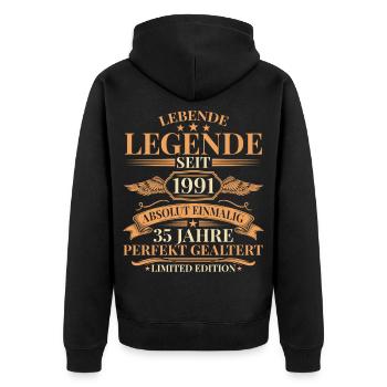 Baujahr 1991 Lebende Legende – 35. Geburtstag - Unisex Premium Bio Zip Hoodie - Schwarz - Hinten - Nico (187cm)