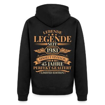 Baujahr 1981 Lebende Legende – 45. Geburtstag - Unisex Premium Bio Zip Hoodie - Schwarz - Hinten - Nico (187cm)