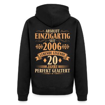 Einzigartig seit 2006 Legende – 20. Geburtstag - Unisex Premium Bio Zip Hoodie - Schwarz - Hinten - Nico (187cm)