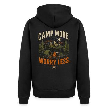Camping more, worries less - Unisex Premium Organic Zip Hoodie - black - Back - Nico (187cm)