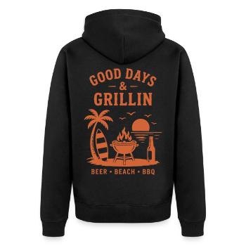 Good Days and Grillin Beer Beach BBQ - Unisex Premium Organic Zip Hoodie - black - Back - Nico (187cm)