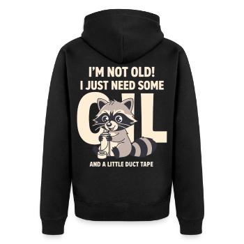 Waschbär-DIY: Nicht alt, braucht Klebeband - Unisex Premium Bio Zip Hoodie - Schwarz - Hinten - Nico (187cm)