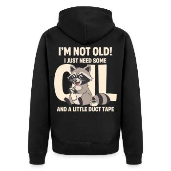 Nicht alt, brauche nur Klebeband - Unisex Premium Bio Zip Hoodie - Schwarz - Hinten - Nico (187cm)