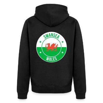 Swansea Wales Dragon Emblem - Unisex Premium Organic Zip Hoodie - black - Back - Nico (187cm)