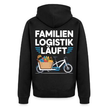 Familienlogistik Läuft Lastenrad - Unisex Premium Bio Zip Hoodie - Schwarz - Hinten - Nico (187cm)