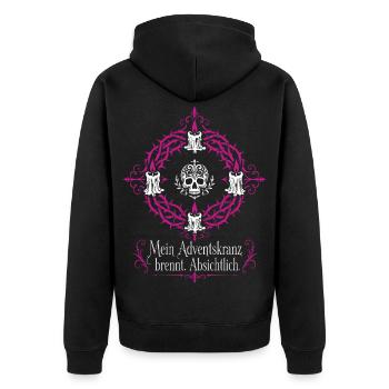 Adventskranz brennt absichtlich — Gothmas - Unisex Premium Bio Zip Hoodie - Schwarz - Hinten - Nico (187cm)