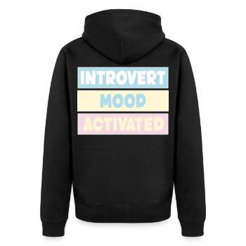 introvertiert - Unisex Premium Bio Zip Hoodie - Schwarz - Hinten - Nico (187cm)