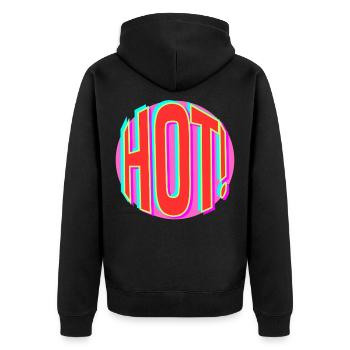 Neon Hot Retro Schriftzug - Unisex Premium Bio Zip Hoodie - Schwarz - Hinten - Nico (187cm)