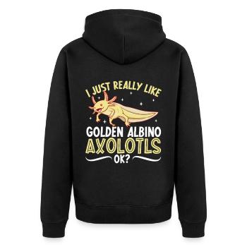 Ich liebe meinen Golden Albino Axolotl - Unisex Premium Bio Zip Hoodie - Schwarz - Hinten - Nico (187cm)