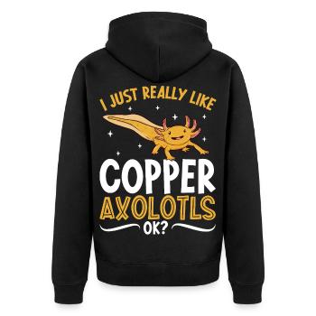I love my Copper Axolotl - Unisex Premium Organic Zip Hoodie - black - Back - Nico (187cm)