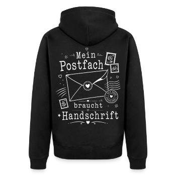 Analoge Freundschaft mit Briefcharme - Unisex Premium Bio Zip Hoodie - Schwarz - Hinten - Nico (187cm)