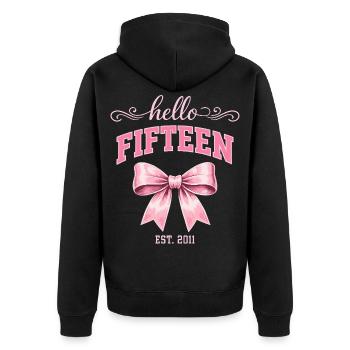 Hallo, fünfzehn 15-jähriger ist Geburtstagsknoten 2011 - Unisex Premium Bio Zip Hoodie - Schwarz - Hinten - Nico (187cm)