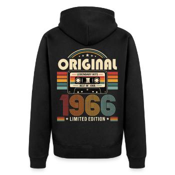 60. Geburtstag Geschenk Mann Kassette Best of 1966 - Unisex Premium Bio Zip Hoodie - Schwarz - Hinten - Nico (187cm)