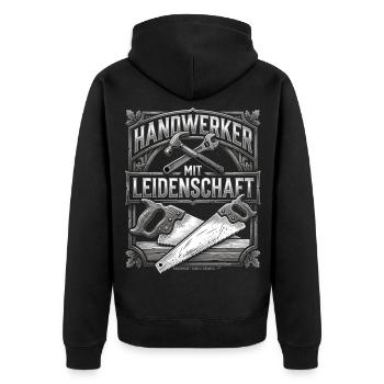 Handwerker Leidenschaft Qualität Tradition - Unisex Premium Bio Zip Hoodie - Schwarz - Hinten - Nico (187cm)
