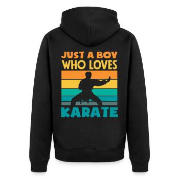 Just a boy who loves karate retro martial arts - Unisex Premium Organic Zip Hoodie - black - Back - Nico (187cm)