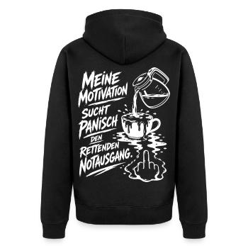 Überlaufender Kaffee bildet den Mittelfinger - Unisex Premium Bio Zip Hoodie - Schwarz - Hinten - Nico (187cm)