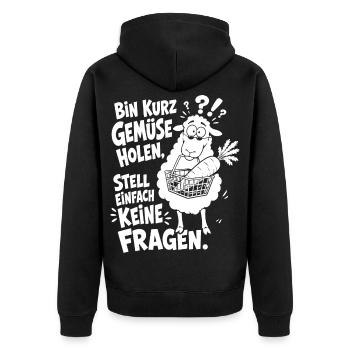 Verwirrtes Schaf trägt den Einkaufskorb - Unisex Premium Bio Zip Hoodie - Schwarz - Hinten - Nico (187cm)
