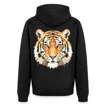 Geometrischer Tiger Kopf Kunstprint - Unisex Premium Bio Zip Hoodie - Schwarz - Hinten - Nico (187cm)