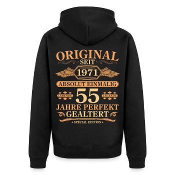 Original seit 1971 Baujahr – 55. Geburtstag - Unisex Premium Bio Zip Hoodie - Schwarz - Hinten - Nico (187cm)