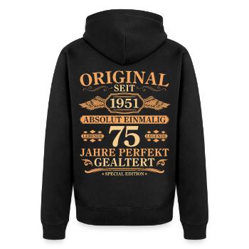 Original seit 1951 Baujahr 75. Geburtstag - Unisex Premium Bio Zip Hoodie - Schwarz - Hinten - Nico (187cm)