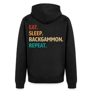 Eat Sleep Backgammon Repeat | Board Game - Unisex Premium Organic Zip Hoodie - black - Back - Nico (187cm)