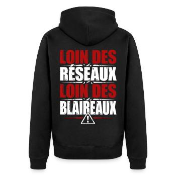 Loin des réseaux, loin des blaireaux - Veste à capuche bio Premium Unisexe - noir - Dos - Nico (187cm)
