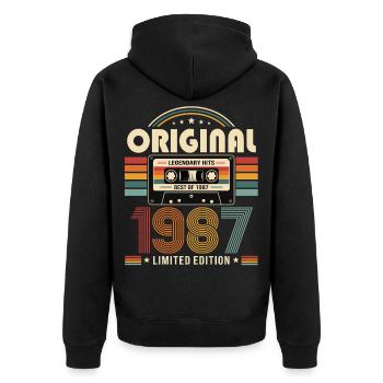Cassette cadeau de mariage pour le 39e anniversaire Meilleur de 1987 - Veste à capuche bio Premium Unisexe - noir - Dos - Nico (187cm)