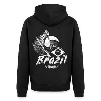 Brasilien Vintage Tukan mit Flagge und Samba Maske - Unisex Premium Bio Zip Hoodie - Schwarz - Hinten - Nico (187cm)