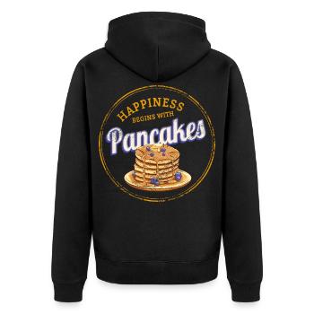 Pancake Dessert Vintage Design für Naschkatzen - Unisex Premium Bio Zip Hoodie - Schwarz - Hinten - Nico (187cm)