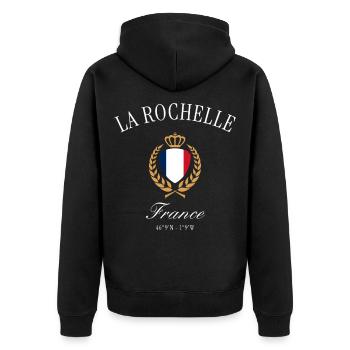 La Rochelle Frankreich Wappen Krone Reise Souvenir - Unisex Premium Bio Zip Hoodie - Schwarz - Hinten - Nico (187cm)