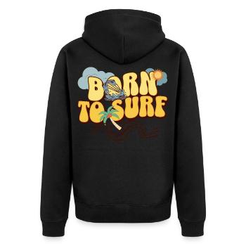Born To Surf - Unisex Premium Bio Zip Hoodie - Schwarz - Hinten - Nico (187cm)