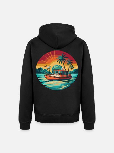 Retro Boat Sunset Tropics - Unisex Premium Organic Zip Hoodie - black