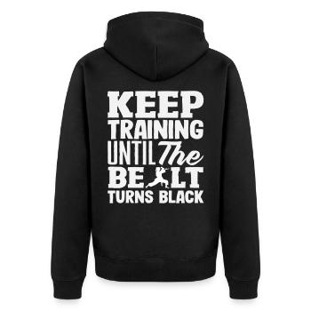 Train until the belt turns black Karate - Unisex Premium Organic Zip Hoodie - black - Back - Nico (187cm)