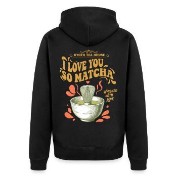 Kyoto, ich liebe dich so Matcha, geschlagen von Liebe - Unisex Premium Bio Zip Hoodie - Schwarz - Hinten - Nico (187cm)