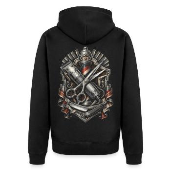 Barber Barbier - Unisex Premium Bio Zip Hoodie - Schwarz - Hinten - Nico (187cm)