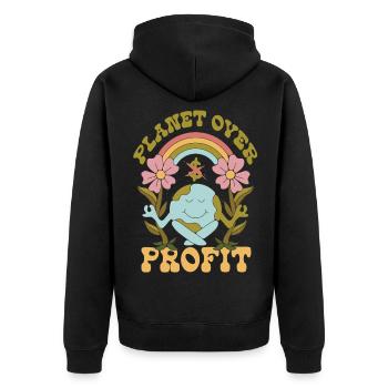 Ecologist Ecology Planet Over Profit - Unisex Premium Organic Zip Hoodie - black - Back - Nico (187cm)