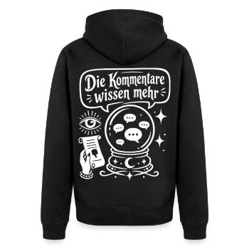 Die Kommentare wissen mehr - Unisex Premium Bio Zip Hoodie - Schwarz - Hinten - Nico (187cm)
