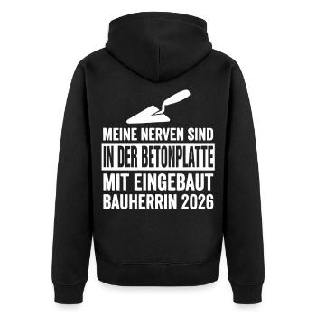 Bauherrin Hausbau Humor - Unisex Premium Bio Zip Hoodie - Schwarz - Hinten - Nico (187cm)