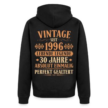 1996 Jahrgang Geburtstag 30 Jahre - Unisex Premium Bio Zip Hoodie - Schwarz - Hinten - Nico (187cm)