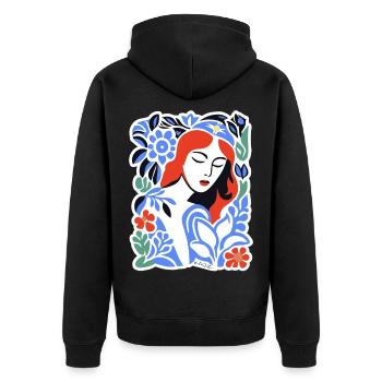 Portrait des fleurs bleues - Veste à capuche bio Premium Unisexe - noir - Dos - Nico (187cm)