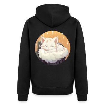Schlafende Katze im Kreis - Unisex Premium Bio Zip Hoodie - Schwarz - Hinten - Nico (187cm)