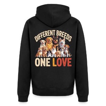 Different Breeds One Love Hunde - Unisex Premium Bio Zip Hoodie - Schwarz - Hinten - Nico (187cm)