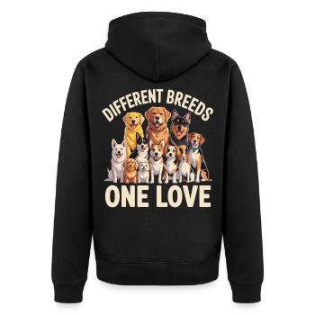Different Breeds One Love Hunde - Unisex Premium Bio Zip Hoodie - Schwarz - Hinten - Nico (187cm)