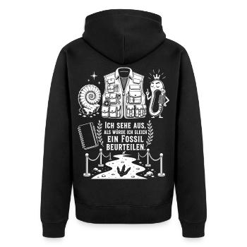 Bereit für Fossilien und Taschen - Unisex Premium Bio Zip Hoodie - Schwarz - Hinten - Nico (187cm)