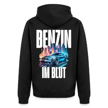 Benzin im Blut Neon - Unisex Premium Bio Zip Hoodie - Schwarz - Hinten - Nico (187cm)