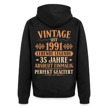 1991 Jahrgang Geburtstag 35 Jahre - Unisex Premium Bio Zip Hoodie - Schwarz - Hinten - Nico (187cm)